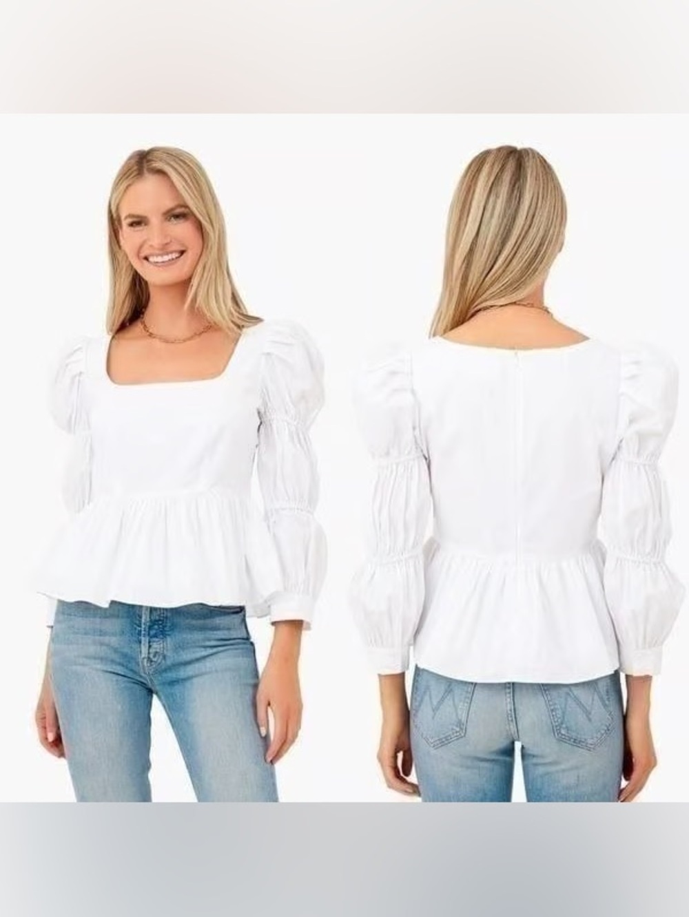 NWT Hyacinth House Tuckernuck White  Puff Sleeve Square Neck Blouse, Size XXL
